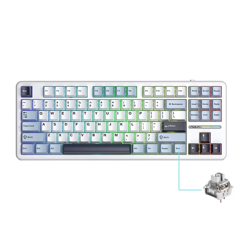 F87Pro Mechanical Keyboard 2.4G/Usb/Bluetooth Tri Mode Wireless 87 Key 5 Layer Silencing Filling Suitable for Gaming+Typing