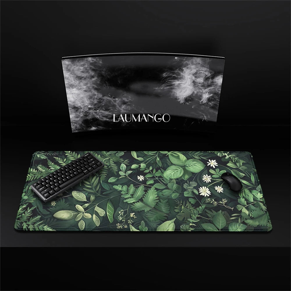 Forest Gaming Mouse Pad Vintage Floral Green Leaves Aesthetic Large Gaming Mousepad Gamer Desk Mat Nature Inspired Desk Mat