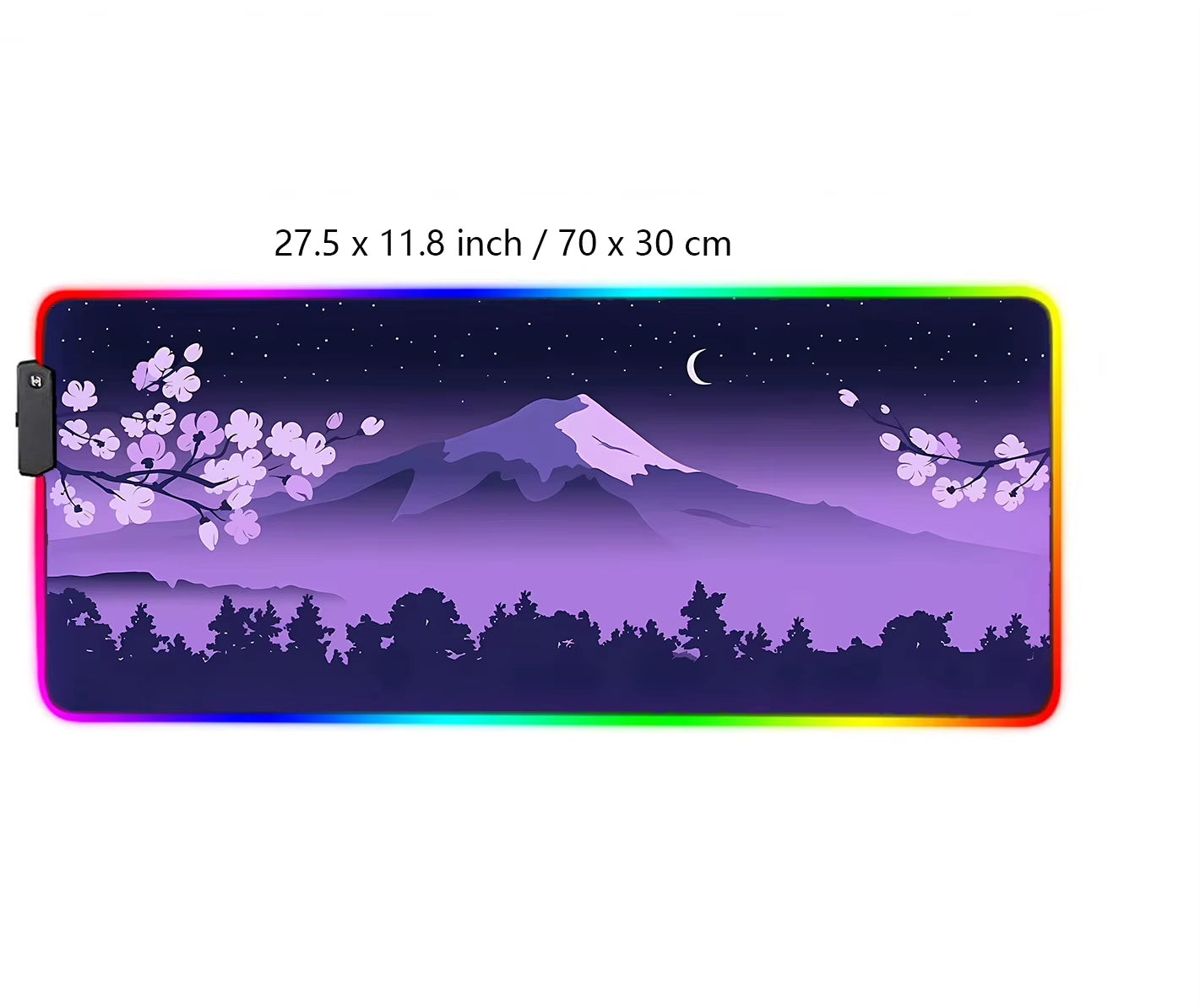 Purple Mouse Pad RGB Fuji Desk Mat Gaming Mousepad Japanese Night Pink Black Mountain Landscape XXL Large LED RGB Gaming Deskmat