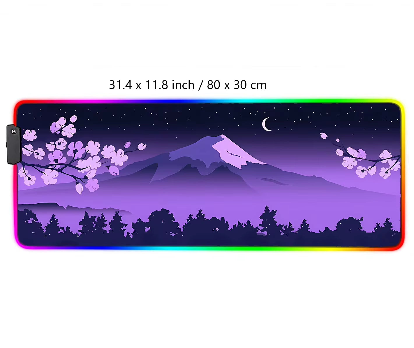 Purple Mouse Pad RGB Fuji Desk Mat Gaming Mousepad Japanese Night Pink Black Mountain Landscape XXL Large LED RGB Gaming Deskmat