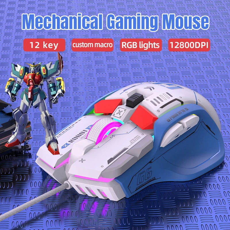 G6 Gaming Mouse Wired 128000DPI Chipa826 RGB Macro-Programmable Ergonomic Design Superior for Gaming and Work