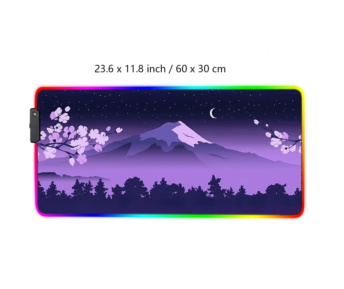 Purple Mouse Pad RGB Fuji Desk Mat Gaming Mousepad Japanese Night Pink Black Mountain Landscape XXL Large LED RGB Gaming Deskmat