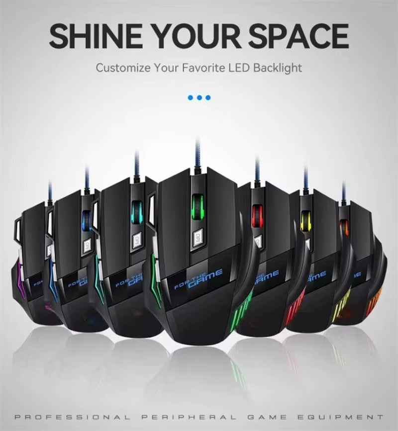 X8 Mechanical Wired Gaming Mouse 7 Keys Wired Ergonomic Mouse RGB Backlit Glowing USB 800/1200/ 1600/ 3200 Dpi Gaming Mouse