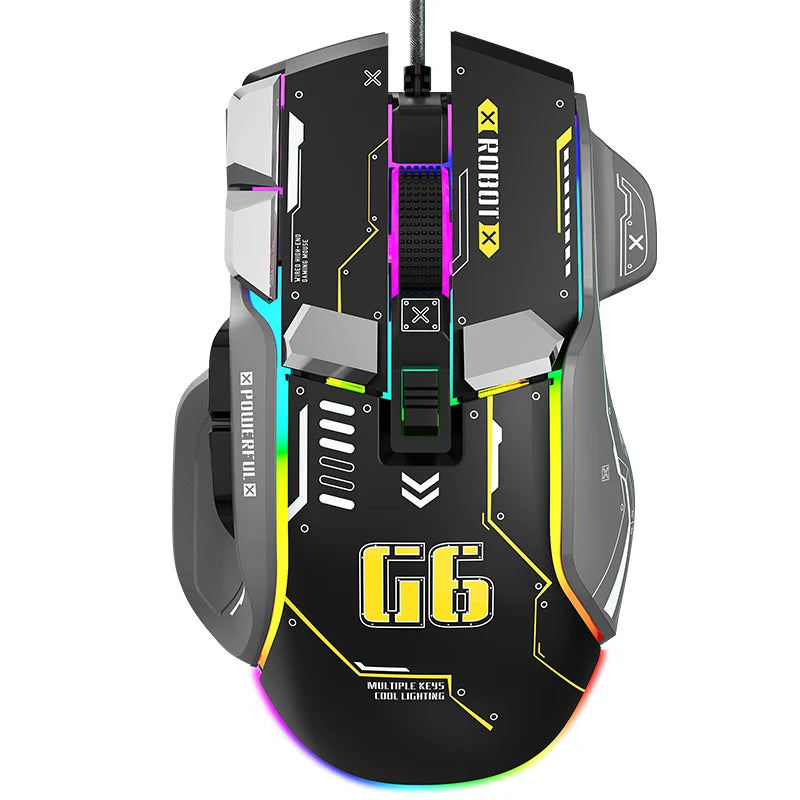 G6 Gaming Mouse Wired 128000DPI Chipa826 RGB Macro-Programmable Ergonomic Design Superior for Gaming and Work