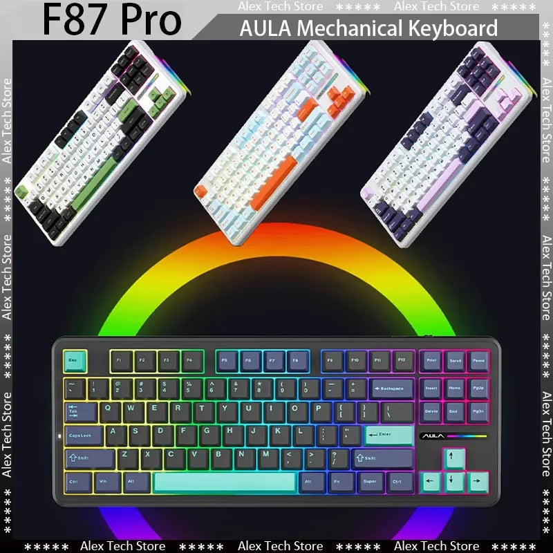 F87Pro Mechanical Keyboard 2.4G/Usb/Bluetooth Tri Mode Wireless 87 Key 5 Layer Silencing Filling Suitable for Gaming+Typing