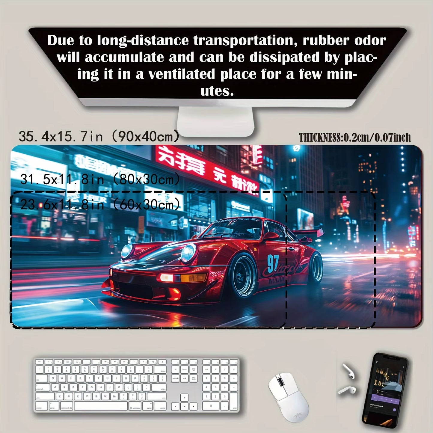 Large Red Sports Car Gaming Mouse Pad Non-Slip Sewn Edge Home Office and Work Desktop Accessories Gaming Gamer Computer Desk Pad